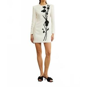NEW PRODUCTSEEKER 3d floral beaded long-sleeve mini dress in white
